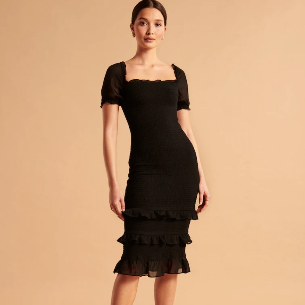 Abercrombie & Fitch Smocked Puff Sleeve Midi Dress Size Small Petite